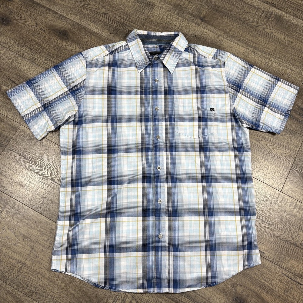 Marmot Shirt Mens Medium Blue Plaid Short Sleeve Button Up‎ Hiking Outdoor Trail